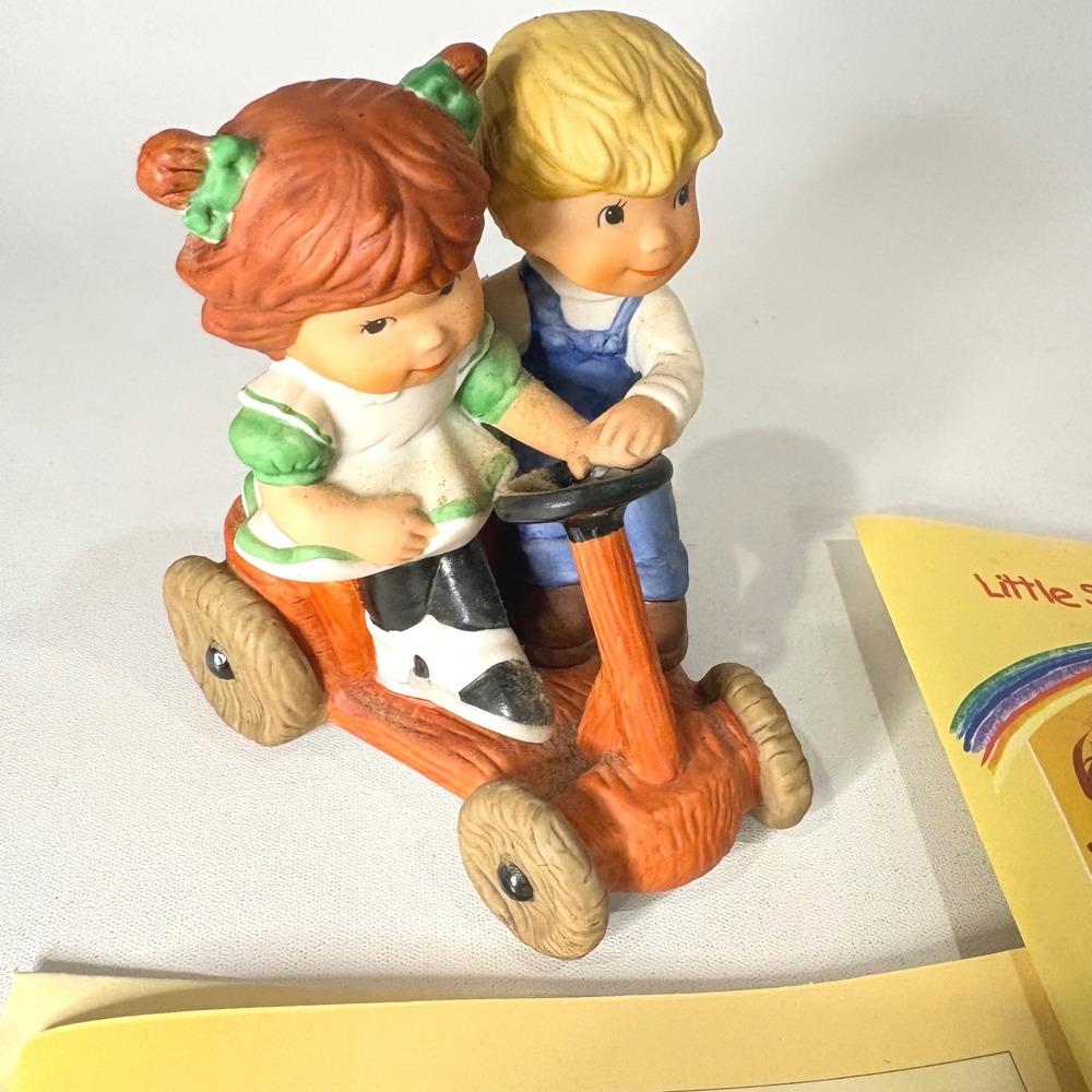Vintage Goebel Charlot Byj Figurine Boy Girl on Toy Car Little Sentiments 4in
